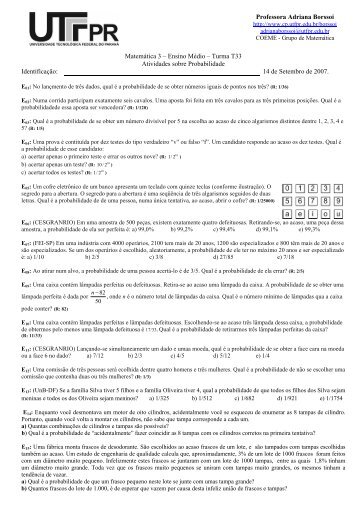 Ensino Médio – Turma T33 Atividades sobre Probabilidade ... - UTFPR