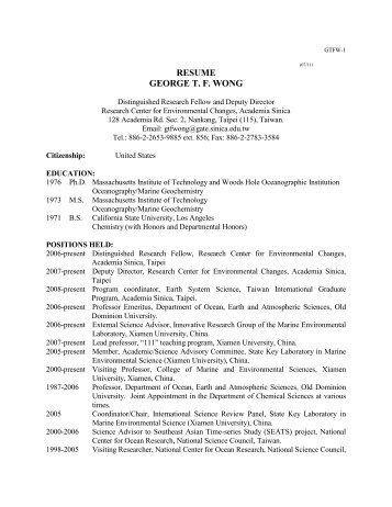 RESUME GEORGE T. F. WONG - Academia Sinica