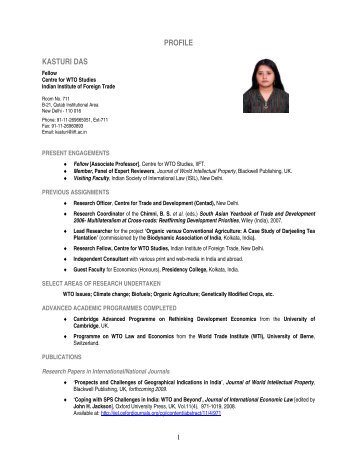 PROFILE KASTURI DAS - Centre for WTO Studies