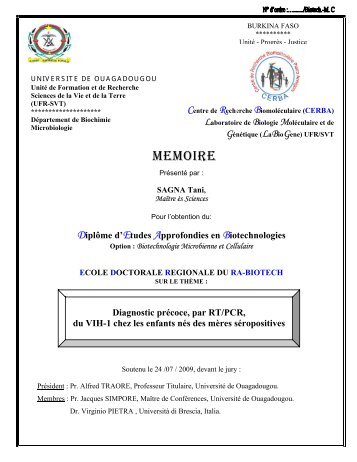 MEMOIRE - Centre de Recherche BiomolÃ©culaire Pietro Annigoni