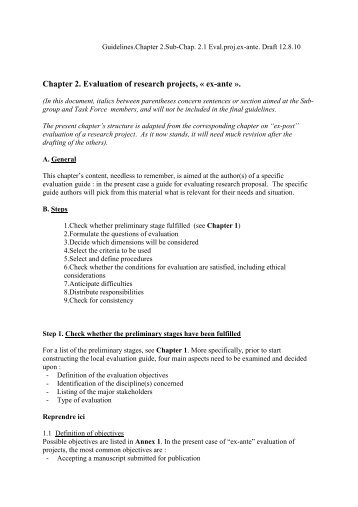 Chapter 2. Evaluation of research projects, « ex-ante ».