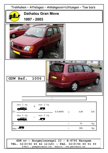 Daihatsu Gran Move 1997 - 2003 GDW Ref. 1006 - Boisnier