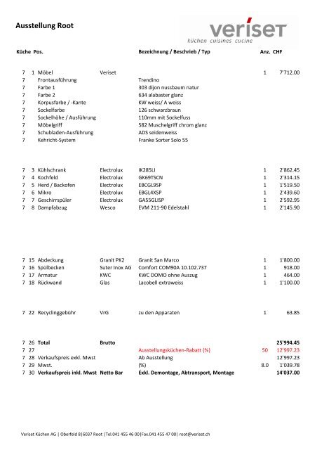 Abverkauf Küche 7 - Veriset Küchen AG