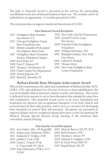 Awards and Grants of the American Burn Association