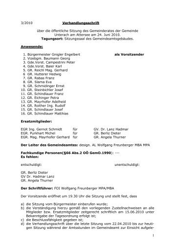 Gemeinderats-Protokoll 3/2010 - (ÃVP) Unterach am Attersee