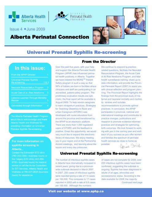 Alberta Perinatal Connection Alberta Perinatal Health Program