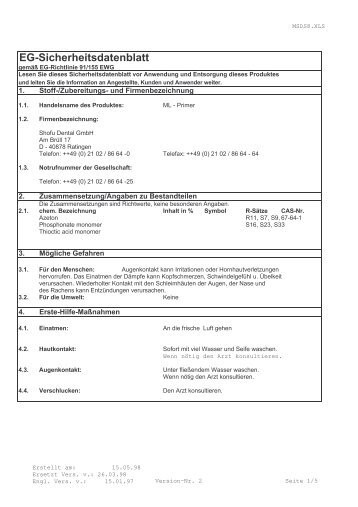 Sicherheitsdatenblatt - SHOFU Dental GmbH