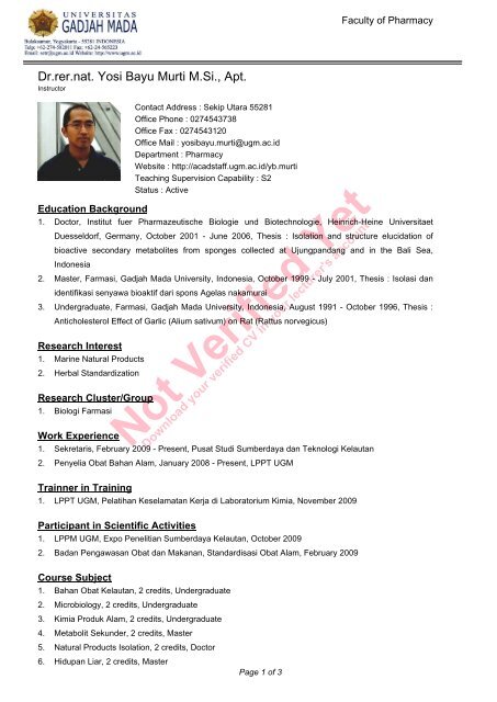 Yosi Bayu Murti Curriculum Vitae - Farmasi Bahan Alam