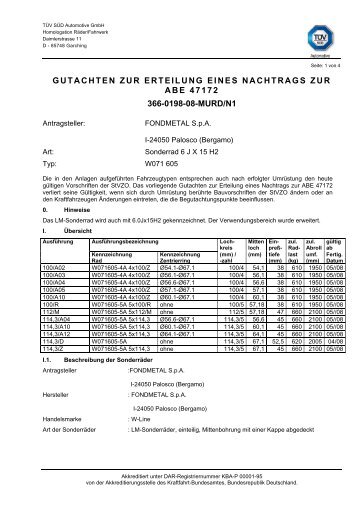 gutachten zur erteilung eines nachtrags zur abe 47172 366-0198-08 ...