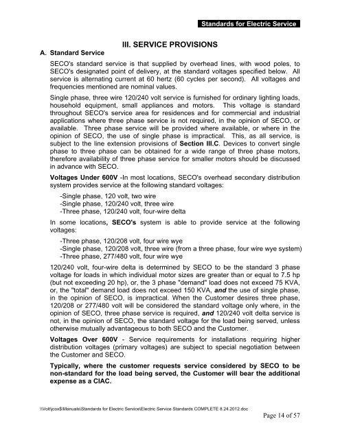 Electric Service Standards - SECO Energy