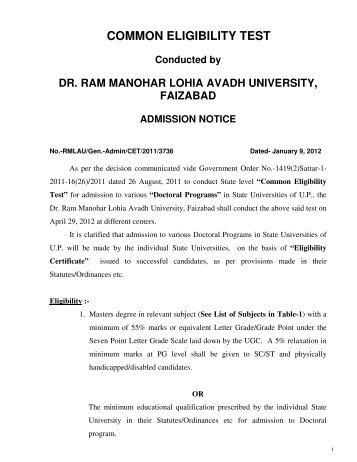 CET - Dr. Ram Manohar Lohia Avadh University