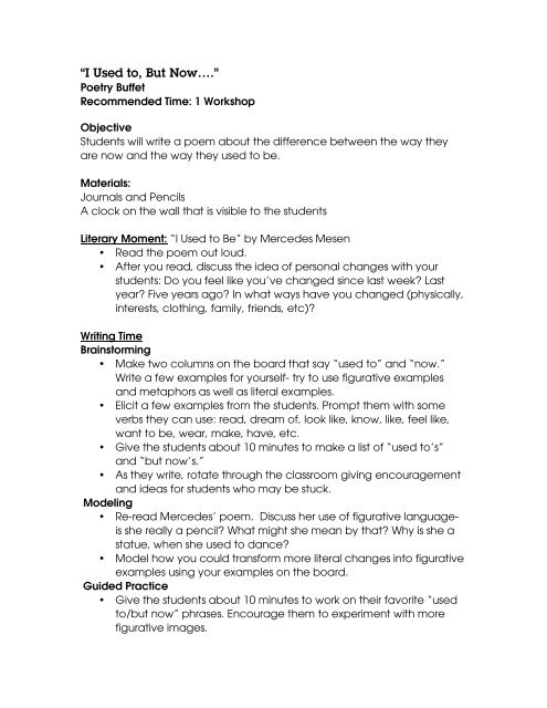 "I Used to/but now" lesson plan - America SCORES