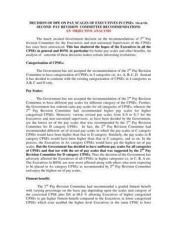 DECISION OF DPE ON PAY SCALES OF EXECUTIVES IN CPSEs ...