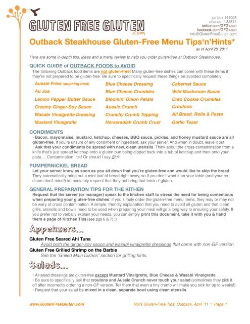 Outback on sale menu pdf