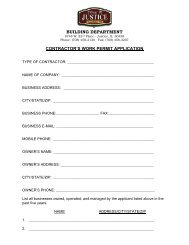 Contractors Work Permit - Village of Justice, Illinois