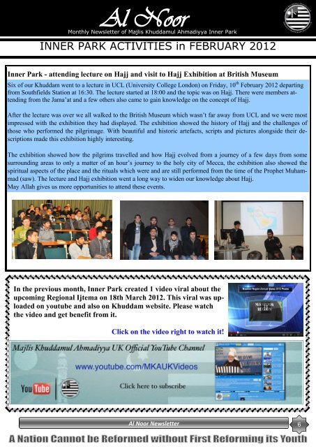 Al Noor Newsletter - Majlis Khuddamul Ahmadiyya UK