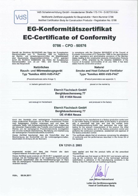CE-Zertifikat - Eternit Flachdach GmbH