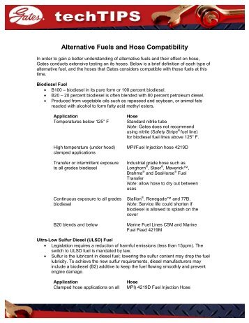 Alternative Fuels and Hose Compatibility