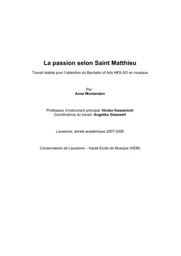 La passion selon Saint Matthieu - HEMU