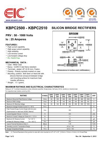 KBPC2510 Datasheet (PDF) - Won-Top Electronics