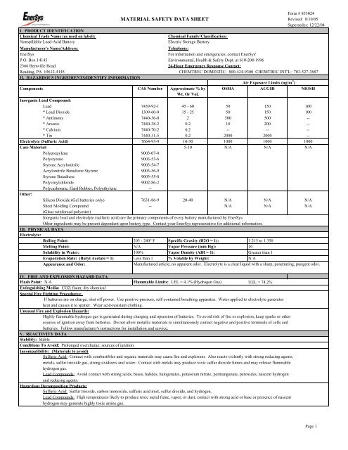 Yuasa Battery MSDS - Falcon Electric