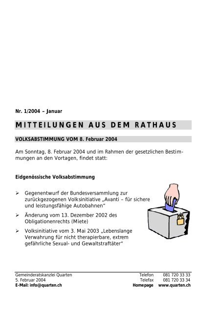 MITTEILUNGEN AUS DEM RATHAUS - Gemeinde Quarten