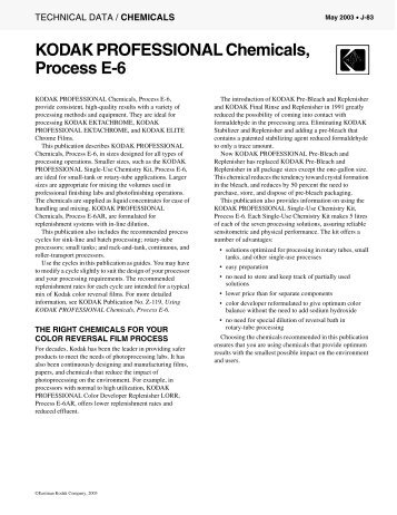 KODAK PROFESSIONAL Chemicals, Process E-6