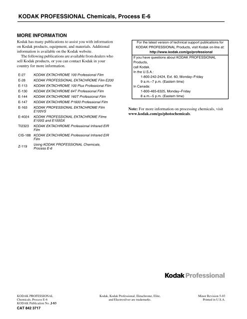 KODAK PROFESSIONAL Chemicals, Process E-6