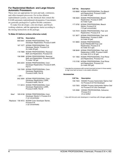 KODAK PROFESSIONAL Chemicals, Process E-6