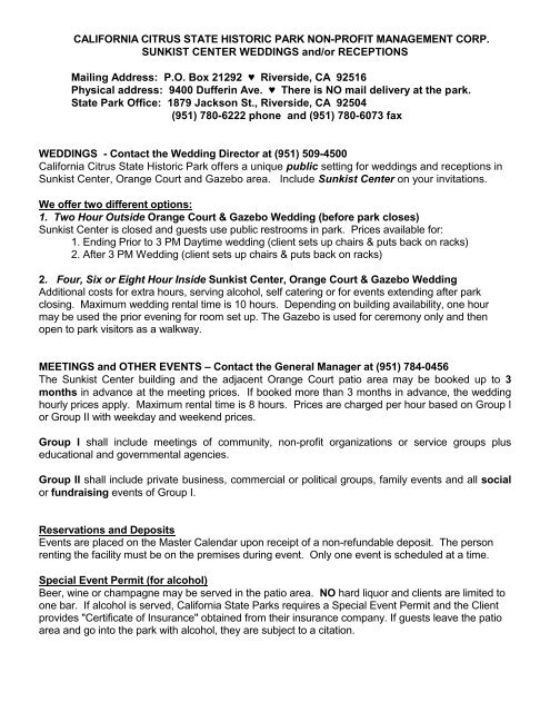 Additional Wedding information. - California Citrus State Historic ... Additional Wedding information. - California Citrus State Historic ...