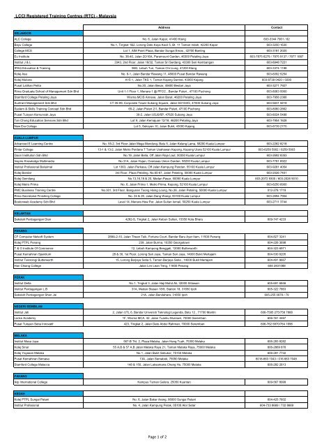 LCCI Registered Training Centres (RTC) - Malaysia Page 1 of 2