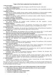 Exam topics for the oral examination - biostatistics (1st semester)