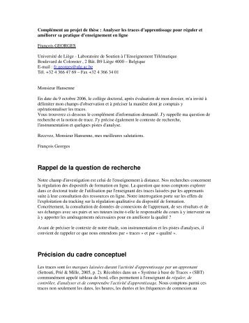 Rappel de la question de recherche PrÃ©cision du cadre ... - Labset