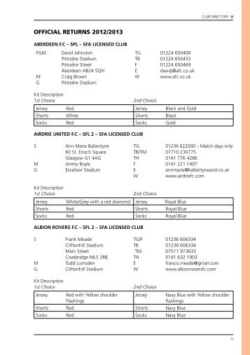 Handbook - Club Directory - Scottish Football Association