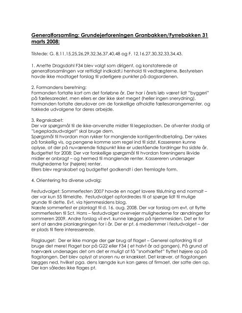 Referat fra generalforsamling - Ejerlauget Granbakken - Fyrrebakken