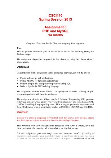 CSCI110 Spring Session 2013 Assignment 3 PHP and MySQL 14 ...