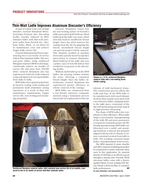 Thin-Wall Ladle Improves Aluminum Diecaster's ... - Pyrotek, Inc.