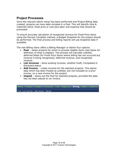 Project Billing Instructional Guide - Unanet Technologies