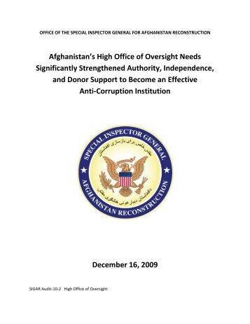 Afghanistan's High Office of Oversight Needs Significantly ...