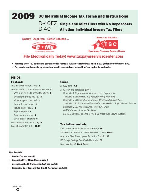 09 Dc Individual Income Tax Forms And Instructions D 40ez D