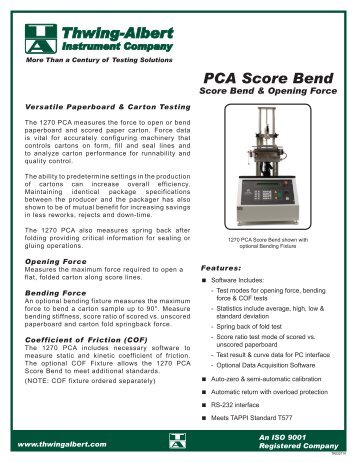 PCA Score Bend Tester - Thwing-Albert Instrument Co