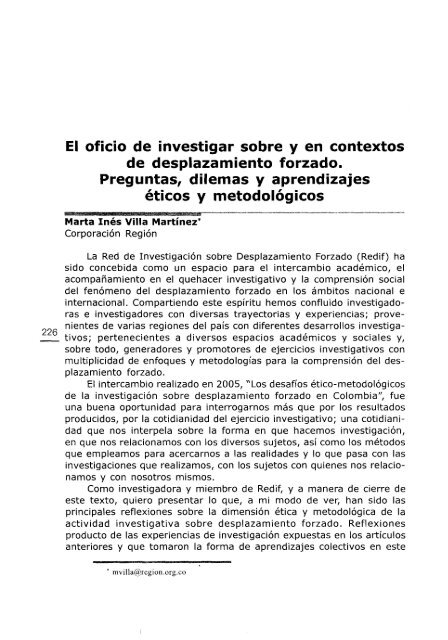 El oficio de investigar sobre y en contextos de ... - Bivipas