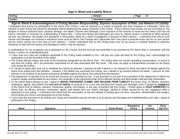 Sign-In Sheet and Liability Waiver