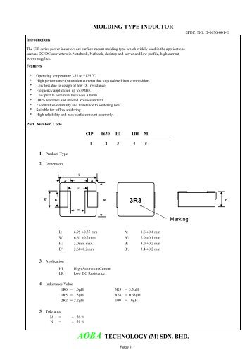 AOBA TECHNOLOGY (M) SDN. BHD. MOLDING TYPE INDUCTOR