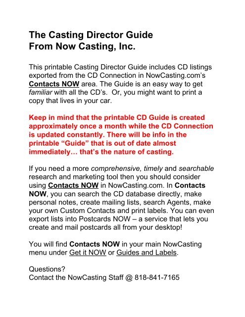 The Casting Director Guide From Now Casting, Inc. - NowCasting.com