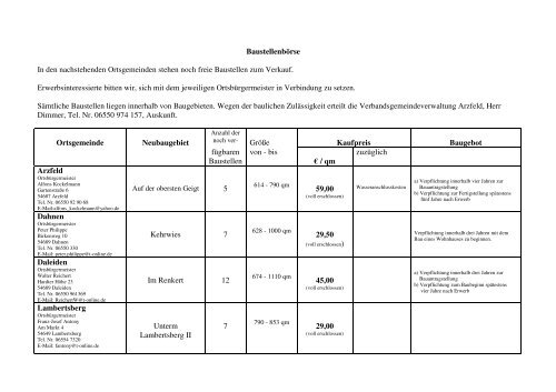 Baustellenbörse In den nachstehenden Ortsgemeinden stehen noch ...