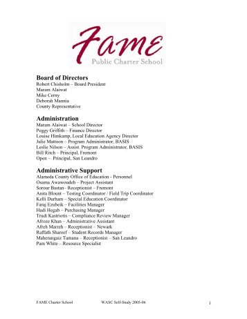 Self Study Report Table of Contents - FAME Public Charter School