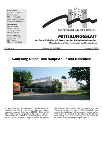 Mitteilungsblatt der Stadt Höchstädt - Verwaltungsgemeinschaft ...