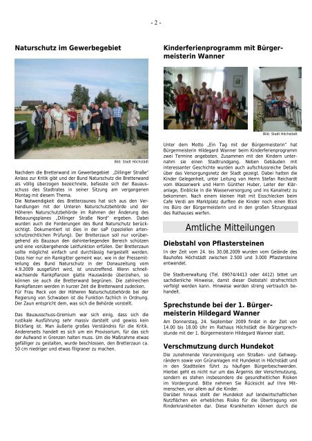 Mitteilungsblatt der Stadt Höchstädt - Verwaltungsgemeinschaft ...