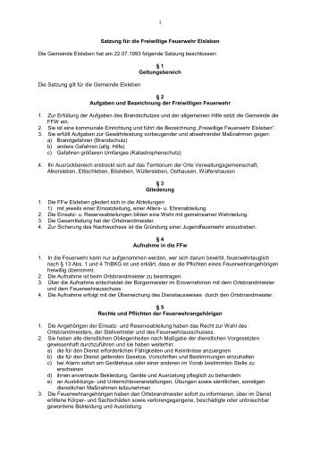Satzung für die Freiwillige Feuerwehr Elxleben - VG Riechheimer Berg